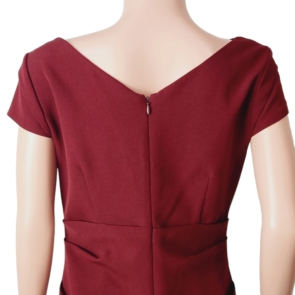 ADRIANNA Papell Asymmetrical Brick Red Crinkled Midi Sheath Dress Size: 10 - Picture 6 of 13